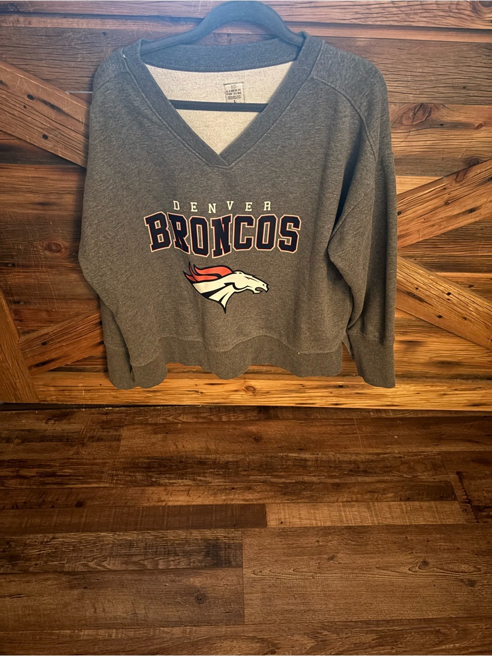 NFL Denver Broncos Women's Dark Gray V-Neck Pullover Sweatshirt